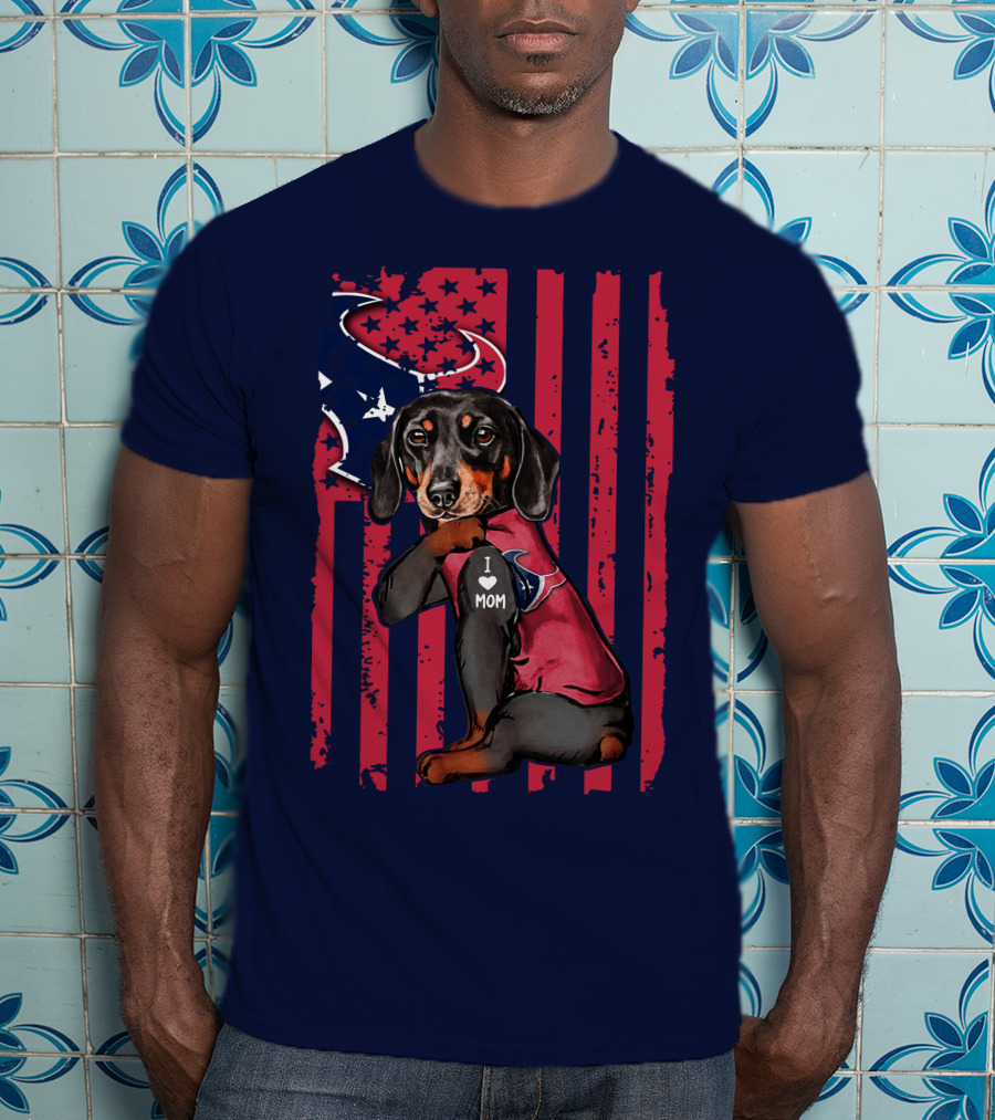 Dachshund I Love Mom Houston Texans T-Shirt