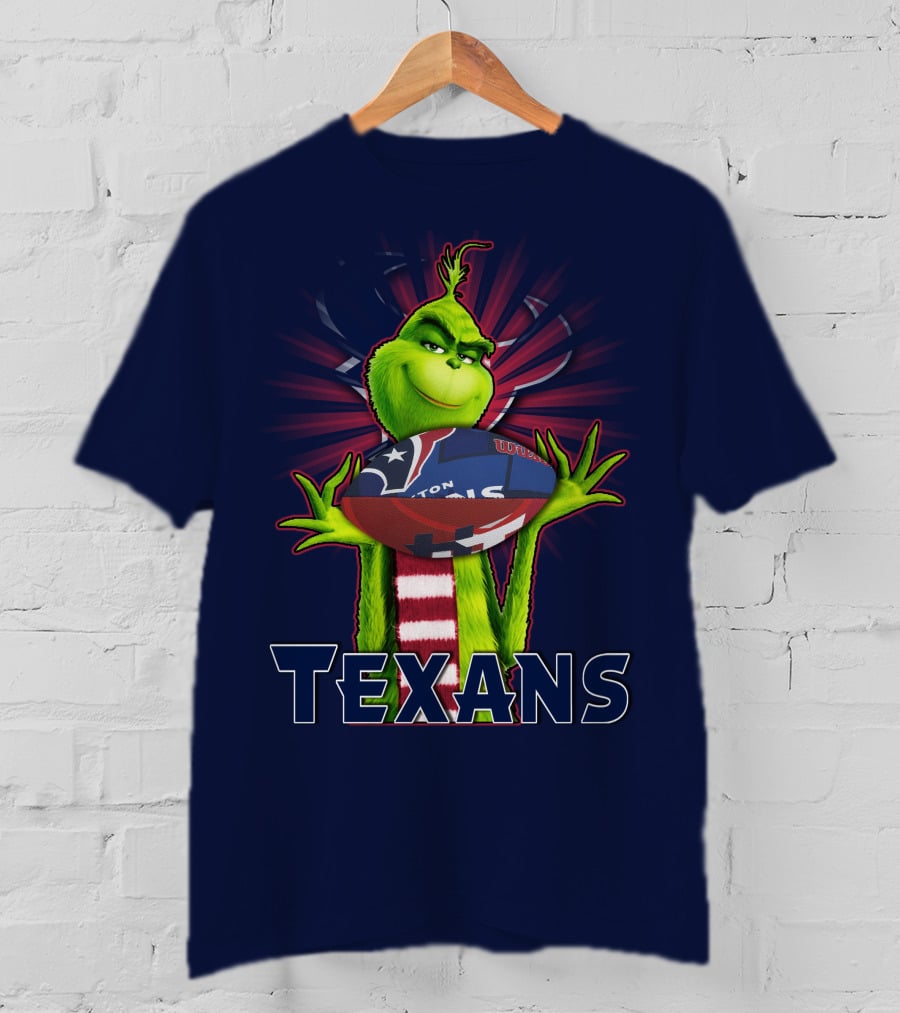 Grinch Holding Texans Football T-Shirt