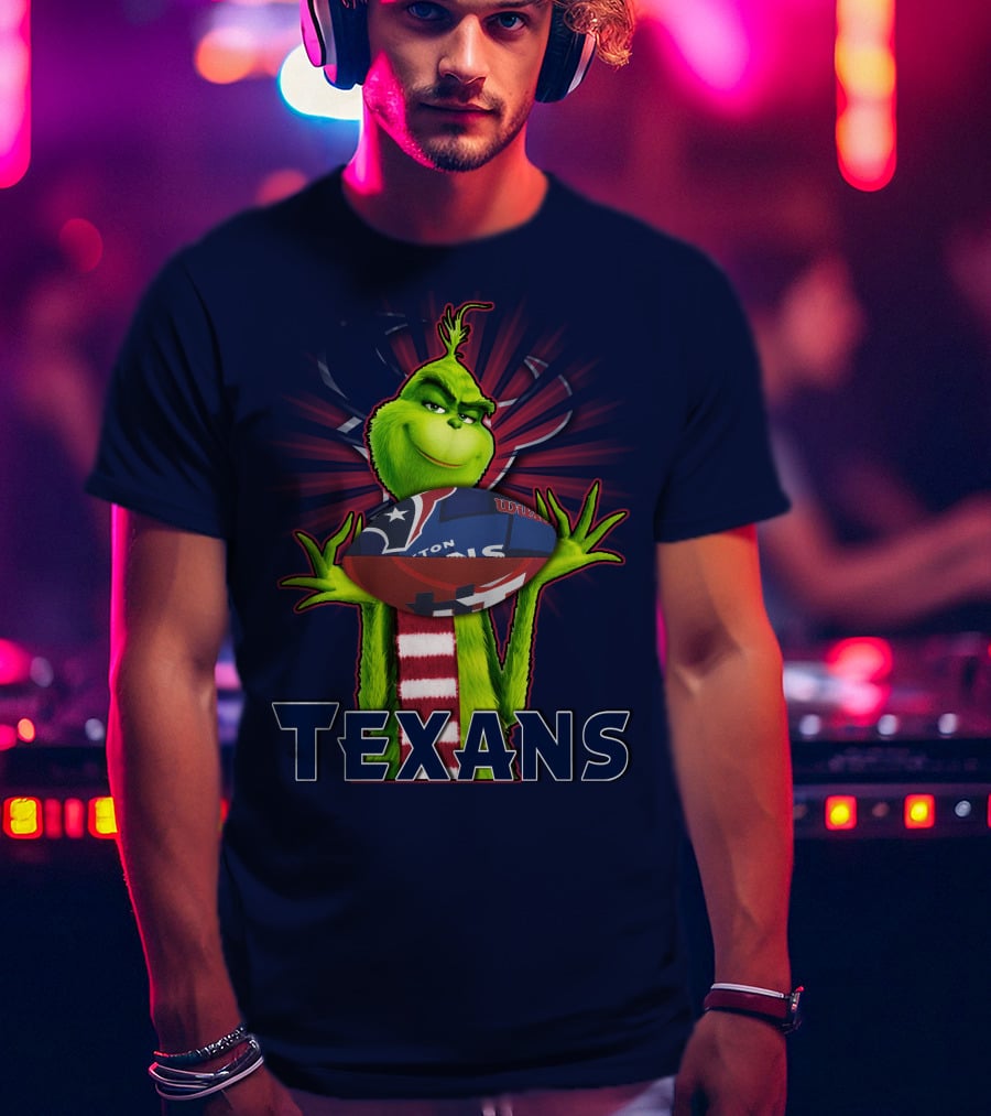 Grinch Holding Texans Football T-Shirt