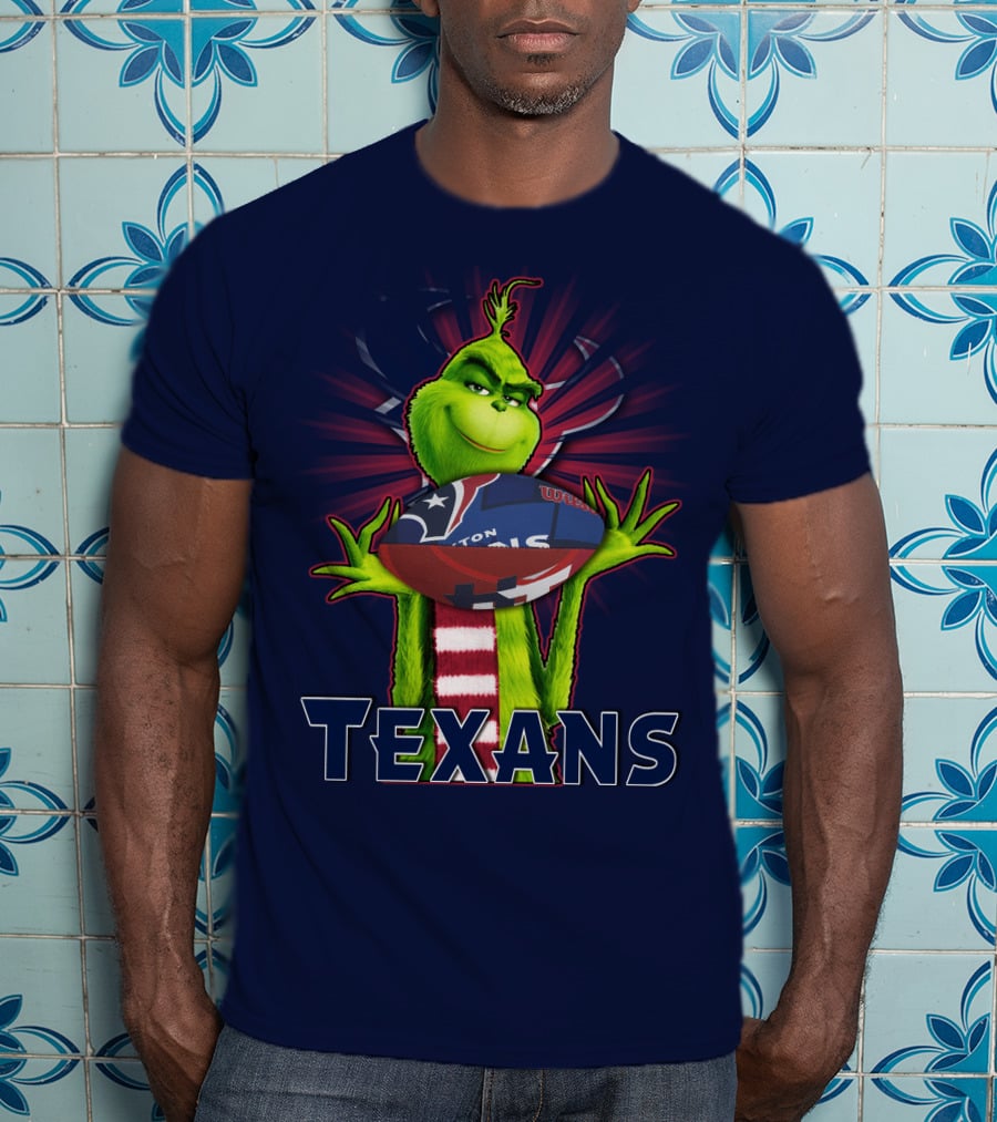 Grinch Holding Texans Football T-Shirt