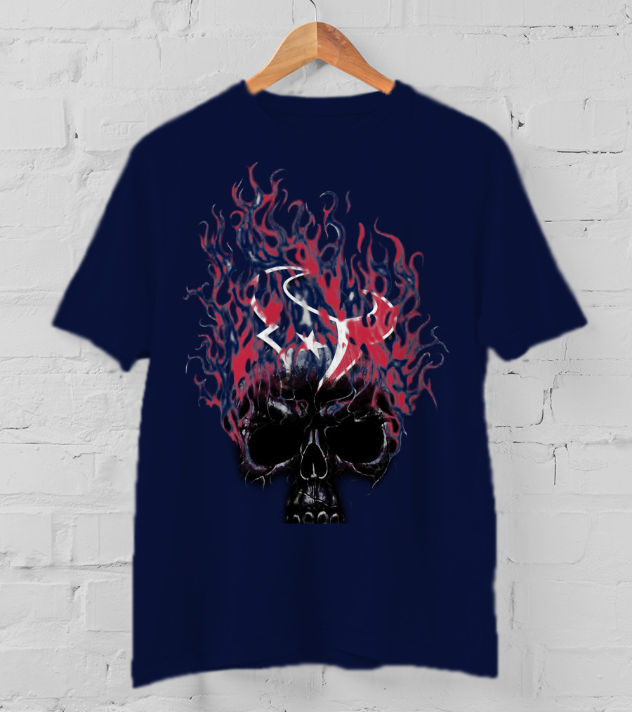 Houston Texans Skull With Fiery Logo And Flames T-Shirt