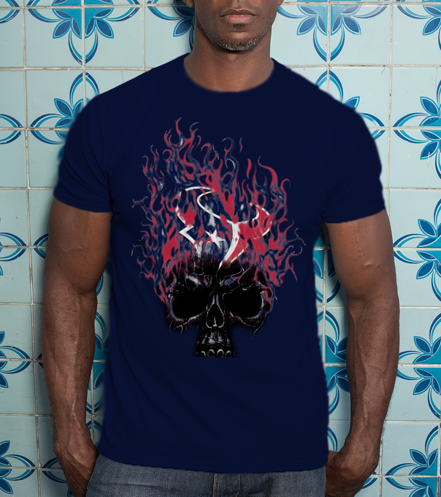 Houston Texans Skull With Fiery Logo And Flames T-Shirt