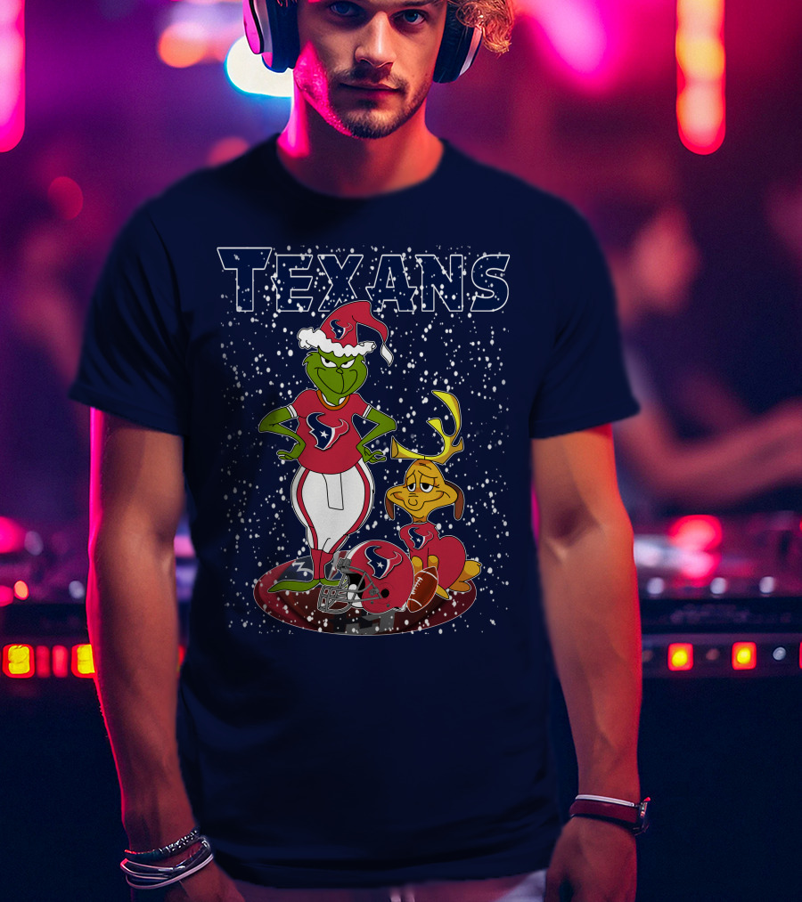 Grinch Christmas Houston Texans Holiday Football Collaboration T-Shirt