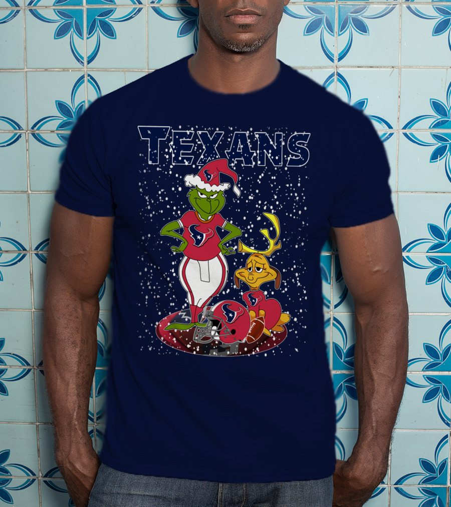 Grinch Christmas Houston Texans Holiday Football Collaboration T-Shirt