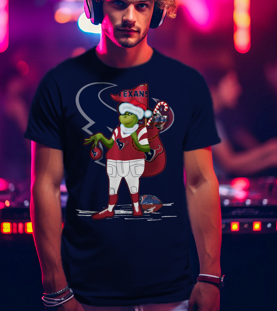 Grinchxmas Houston Texans Christmas Football Theme T-Shirt