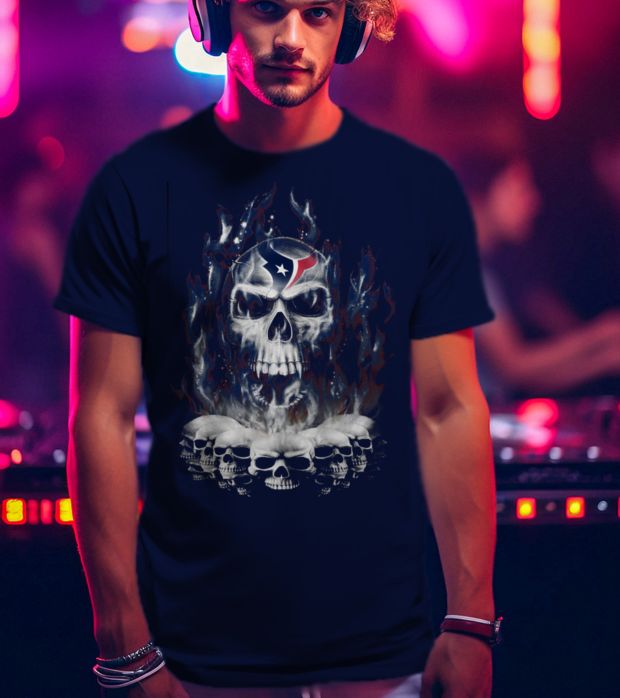 Houston Texans 28 Skull Flame T-Shirt