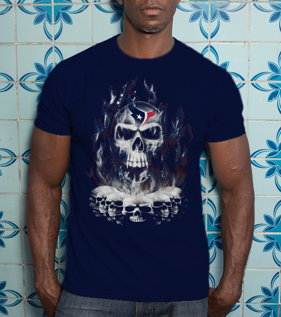 Houston Texans 28 Skull Flame T-Shirt