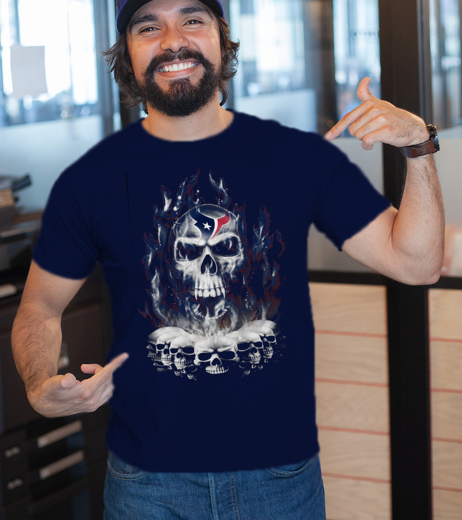 Houston Texans 28 Skull Flame T-Shirt