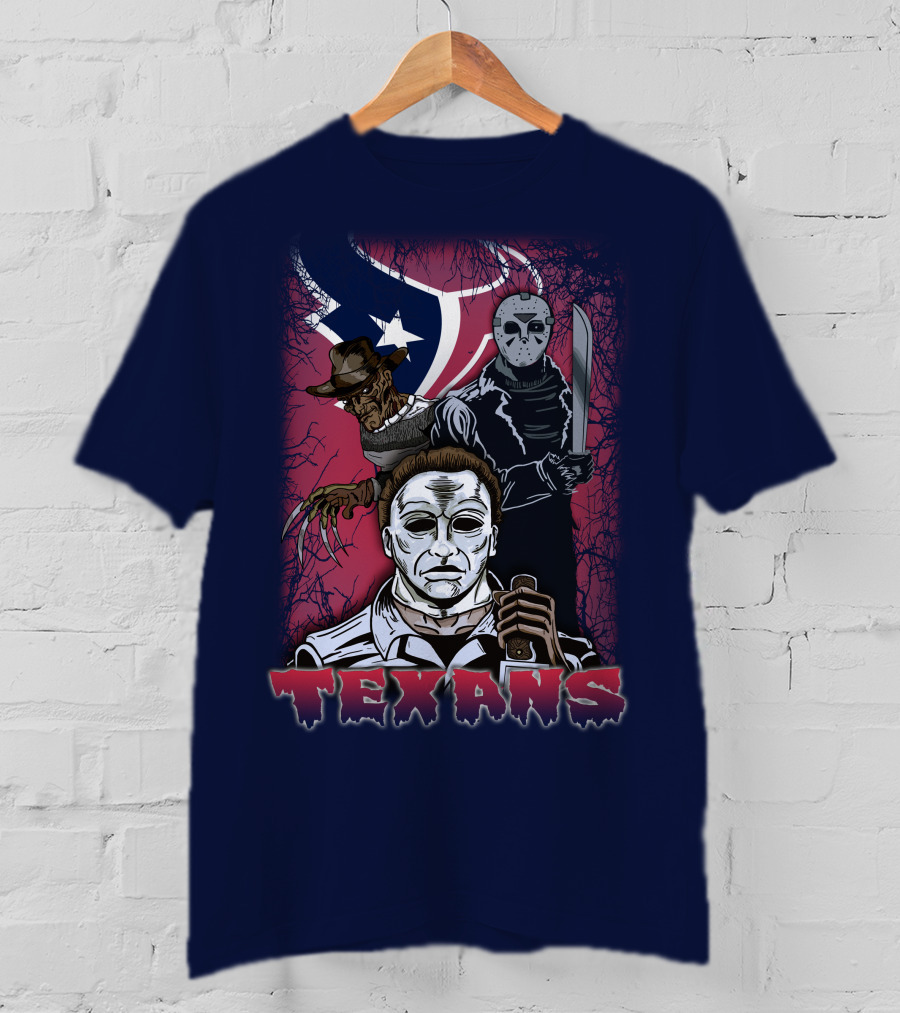 Texans Horror Icons With Houston Flag T-Shirt