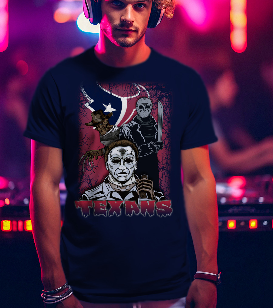 Texans Horror Icons With Houston Flag T-Shirt