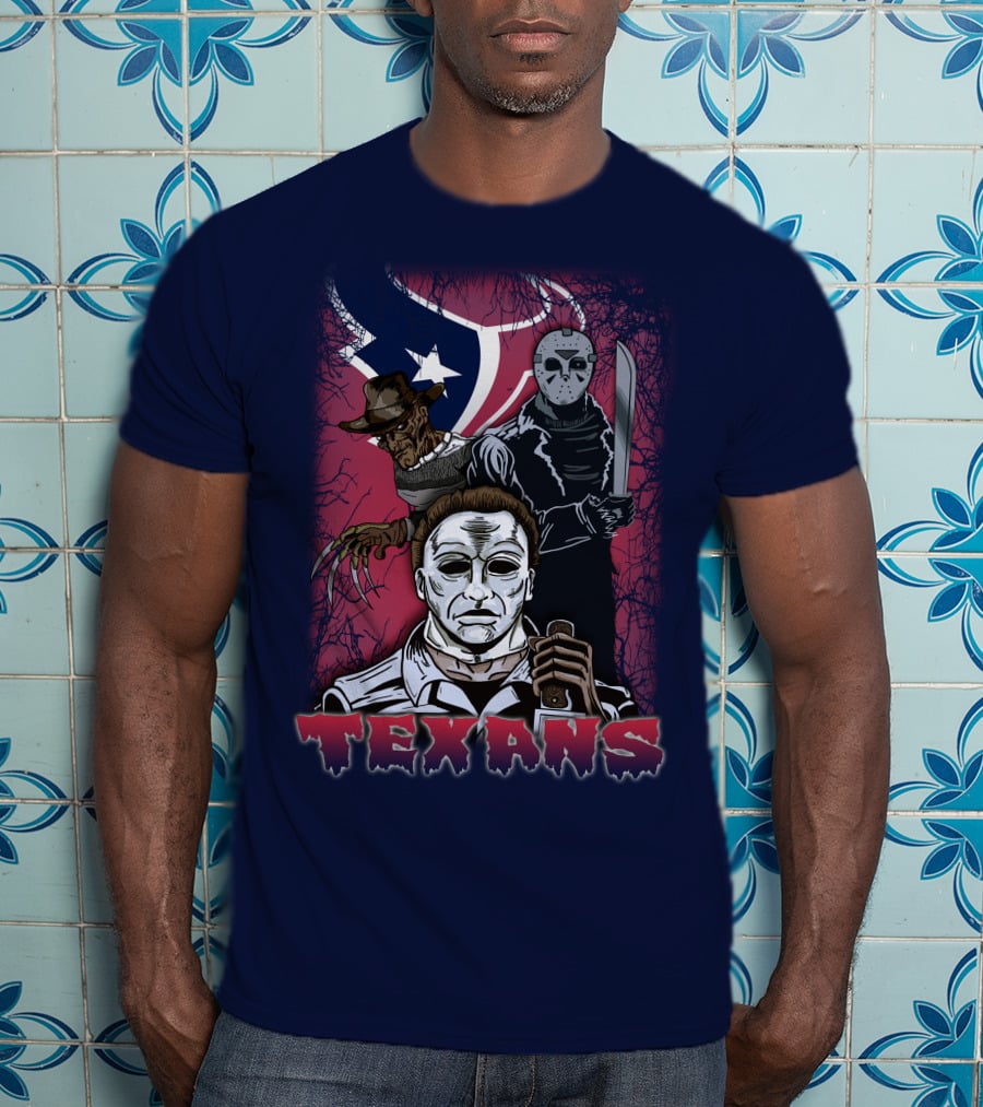 Texans Horror Icons With Houston Flag T-Shirt
