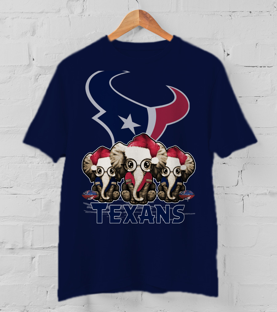 Elephants In Christmas Hats With Houston Texans T-Shirt