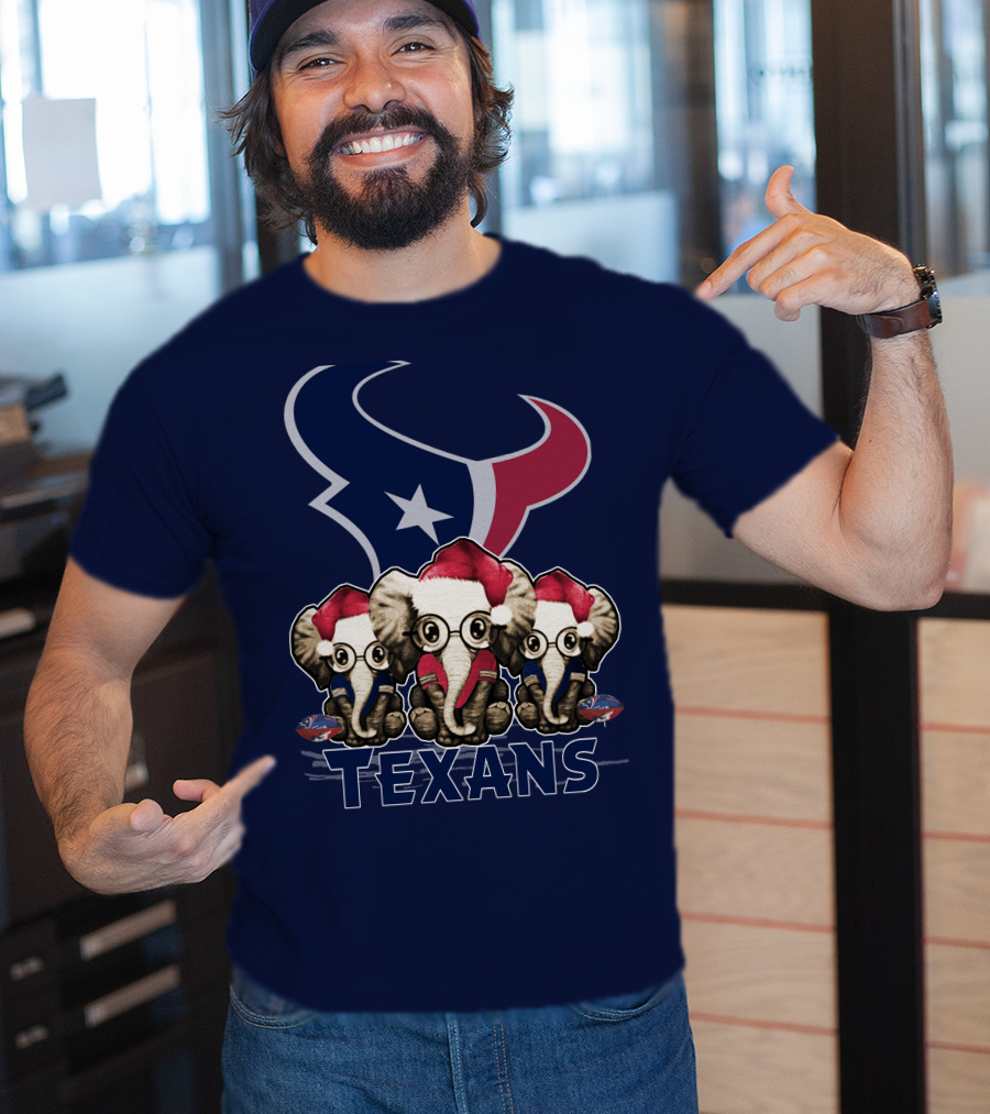 Elephants In Christmas Hats With Houston Texans T-Shirt