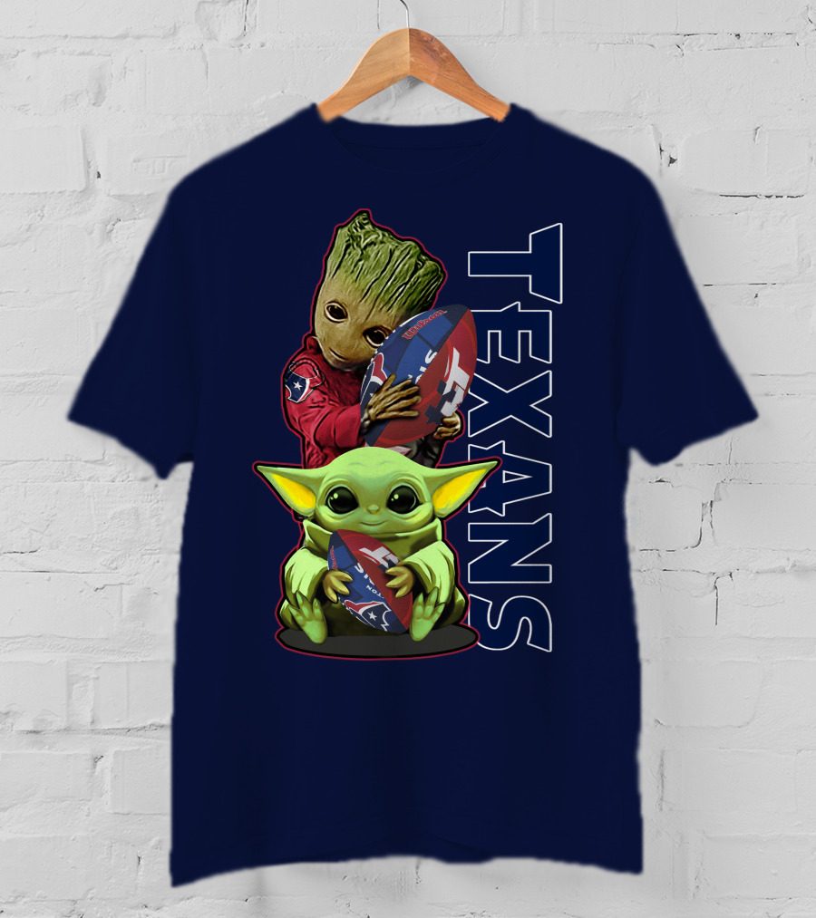 Texans Groot Baby Yoda Holding Houston Football T-Shirt