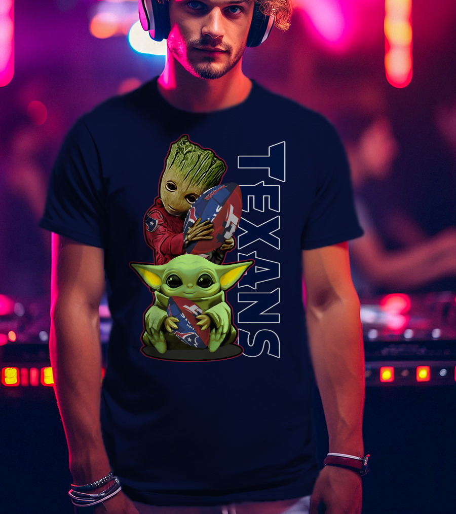 Texans Groot Baby Yoda Holding Houston Football T-Shirt