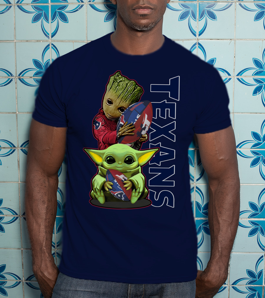 Texans Groot Baby Yoda Holding Houston Football T-Shirt