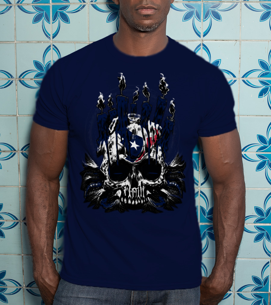Houston Texans 31 Skull With Flames And Lone Star Flag Theme T-Shirt