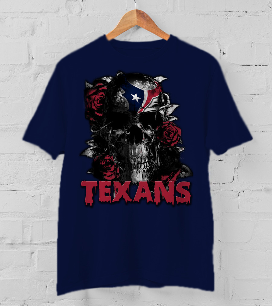 Texans Skull With Roses And Helmet T-Shirt