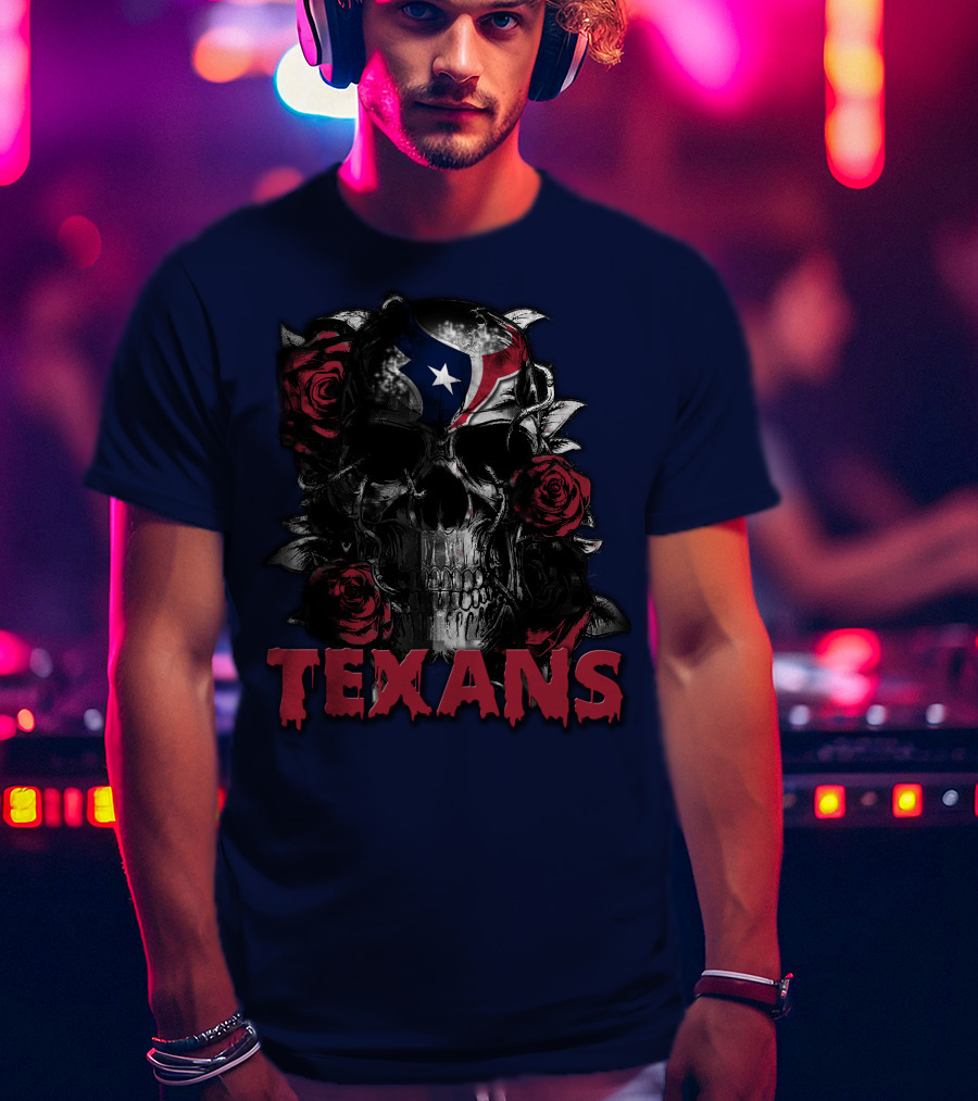 Texans Skull With Roses And Helmet T-Shirt