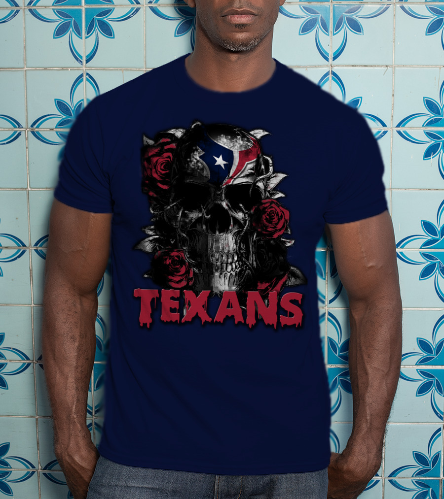Texans Skull With Roses And Helmet T-Shirt