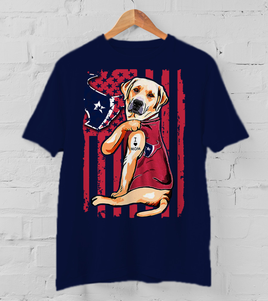 Labrador Retriever I Love Mom Houston Texans Fan American Flag T-Shirt