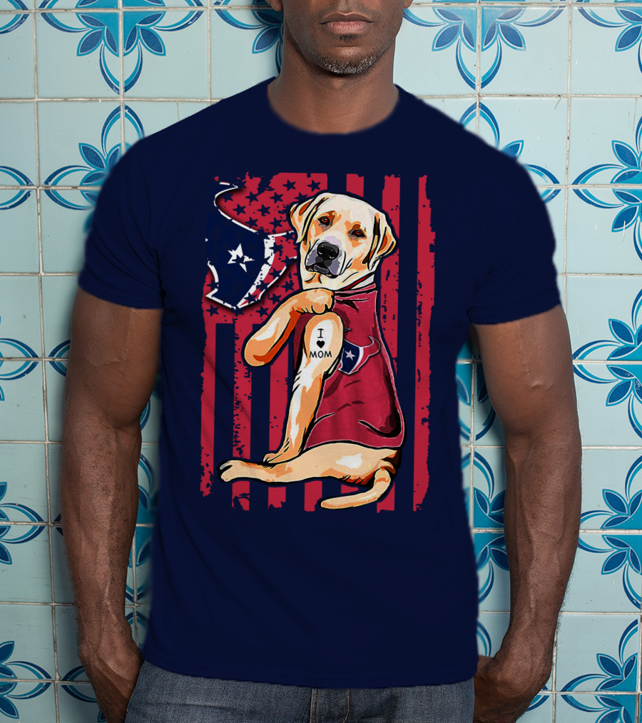 Labrador Retriever I Love Mom Houston Texans Fan American Flag T-Shirt