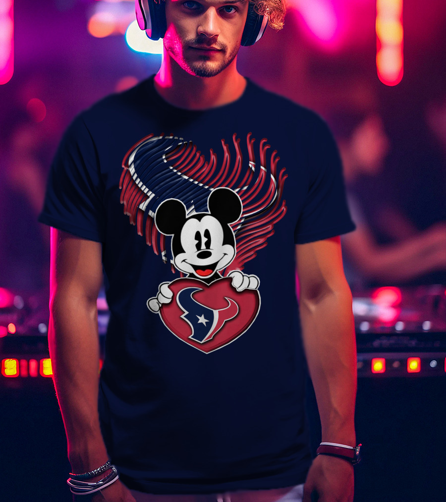 Mick Mouse Heart Houston Texans T-Shirt