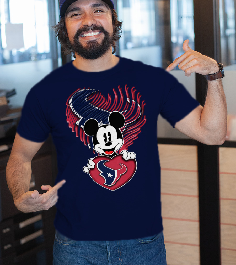 Mick Mouse Heart Houston Texans T-Shirt