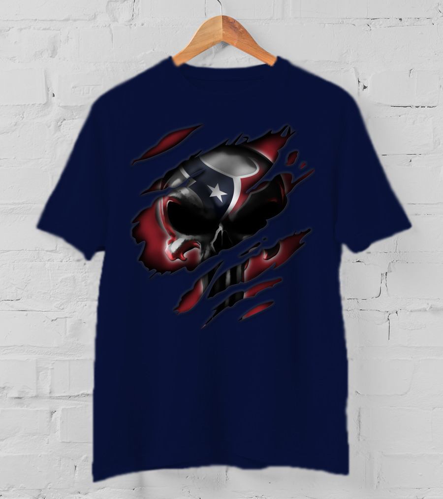 Houston Texans 68 Skull Logo Ripped T-Shirt