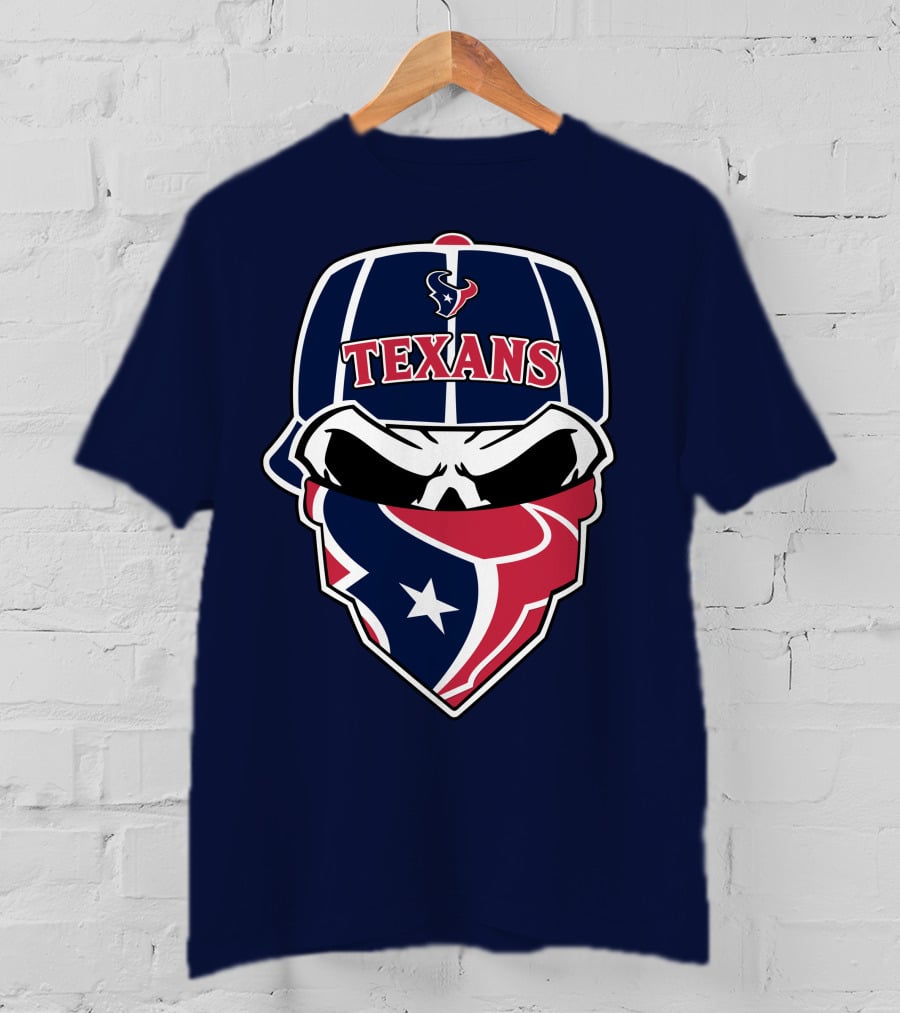 Houston Texans Skull Bandana And Cap T-Shirt