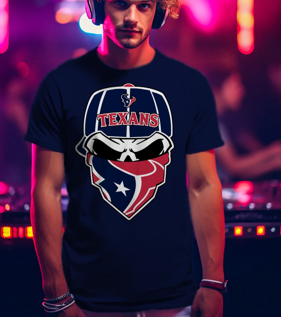 Houston Texans Skull Bandana And Cap T-Shirt