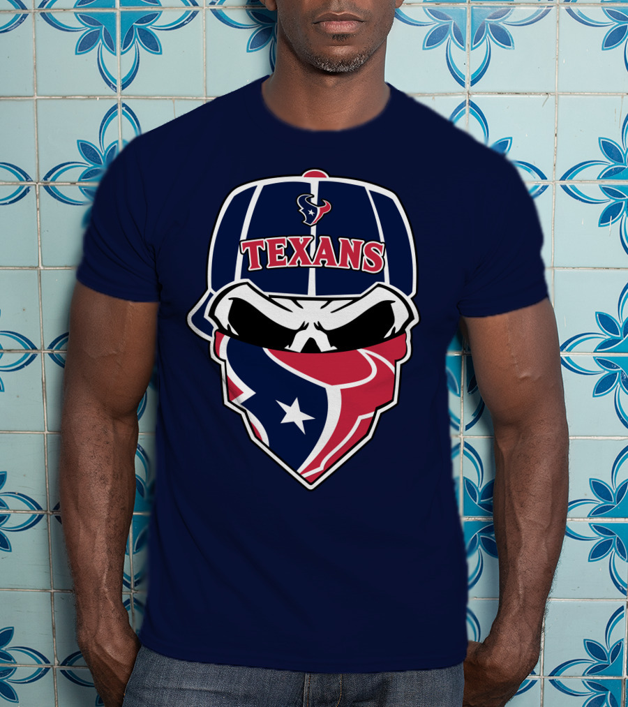 Houston Texans Skull Bandana And Cap T-Shirt