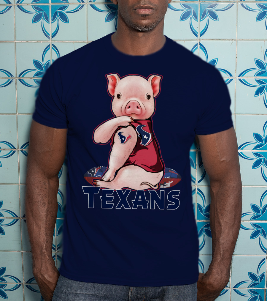 Texans Pig With Houston Logo Football T-Shirt