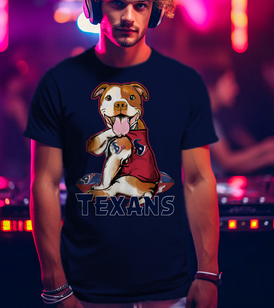 Pittbull Texans Football Icon With Houston Spirit T-Shirt