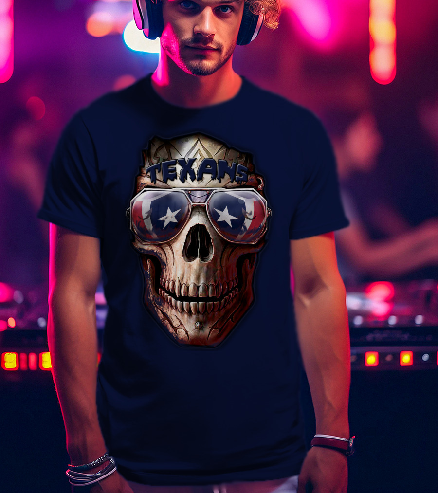 Texans Skull With Star Sunglasses T-Shirt