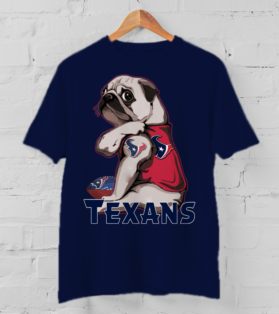 Pug Wearing Houston Texans Football Jersey T-Shirt