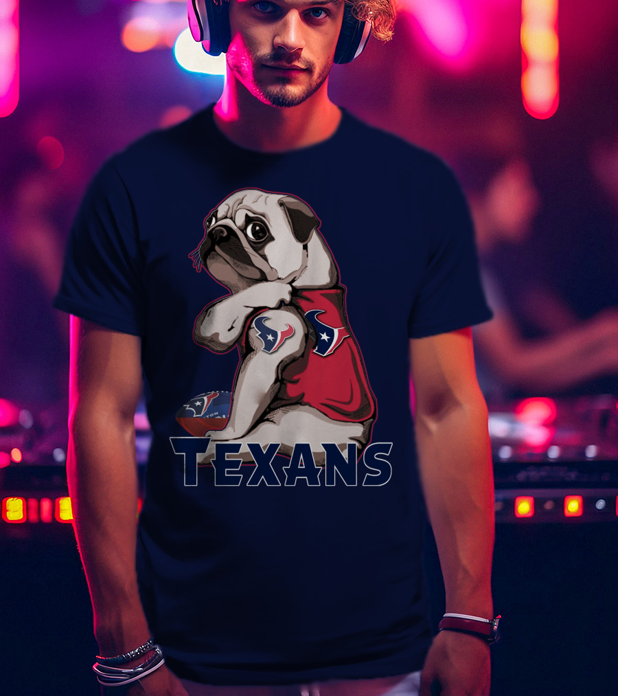 Pug Wearing Houston Texans Football Jersey T-Shirt