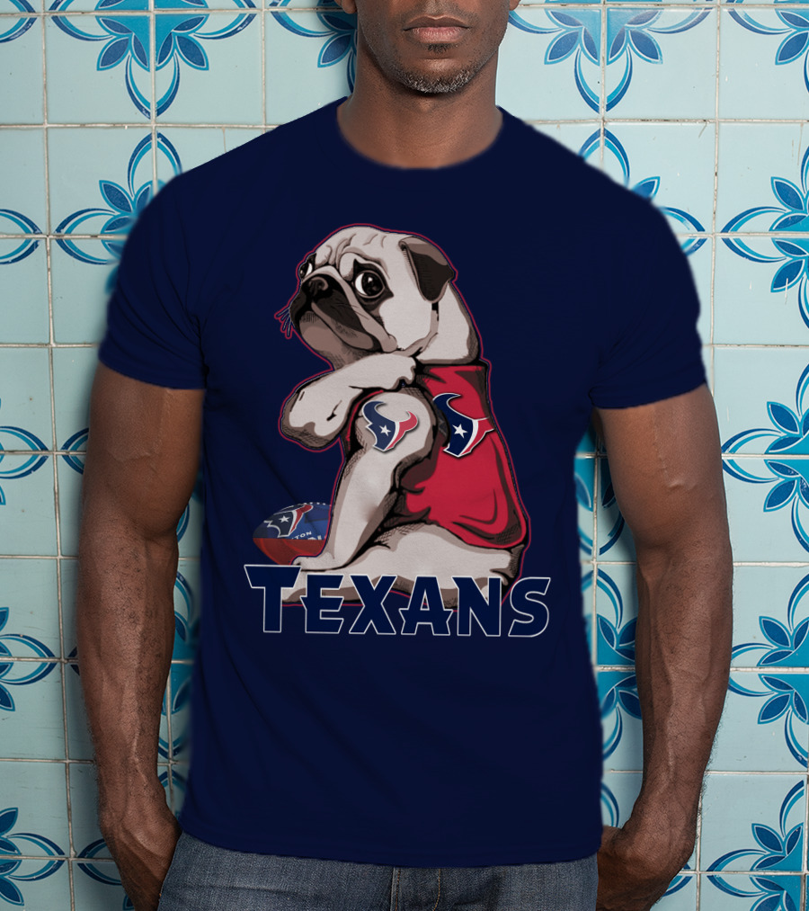 Pug Wearing Houston Texans Football Jersey T-Shirt