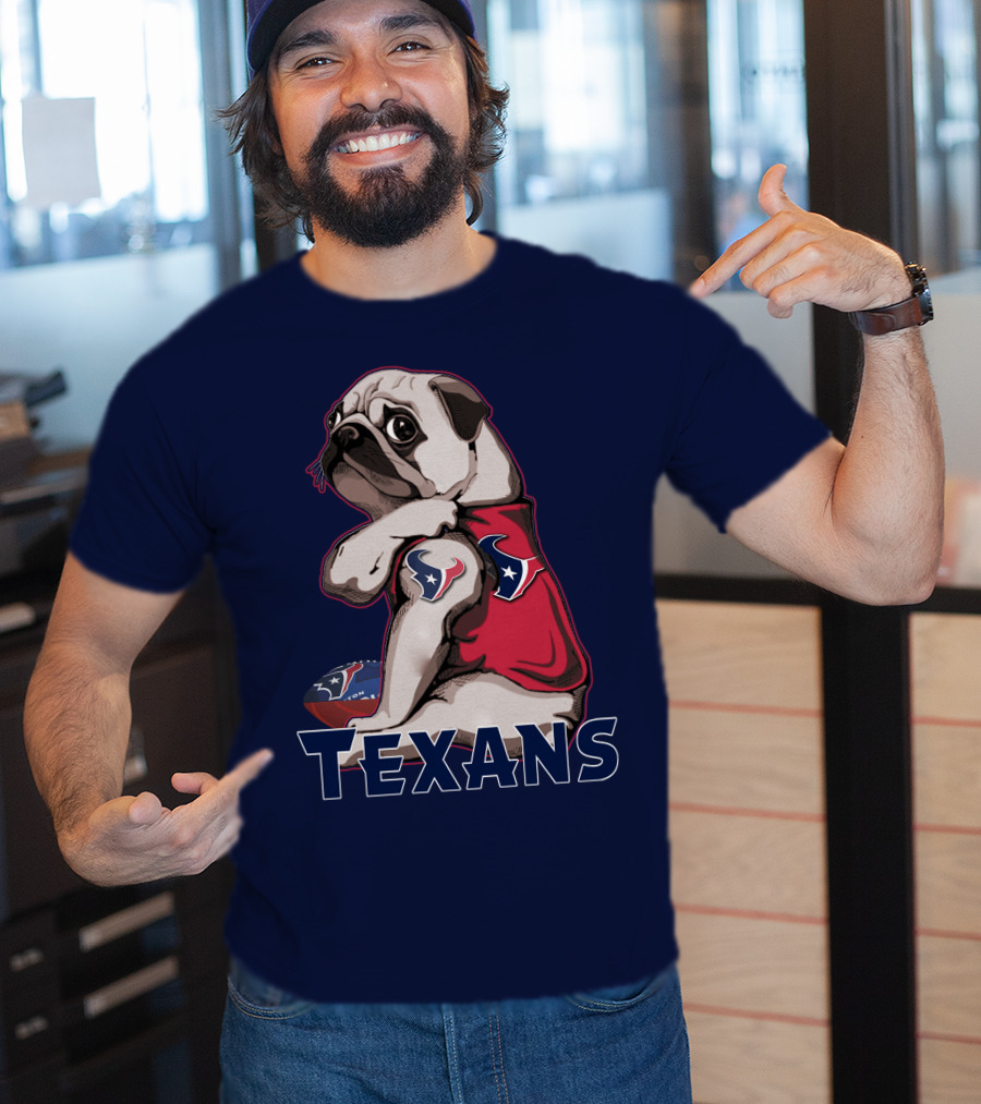Pug Wearing Houston Texans Football Jersey T-Shirt