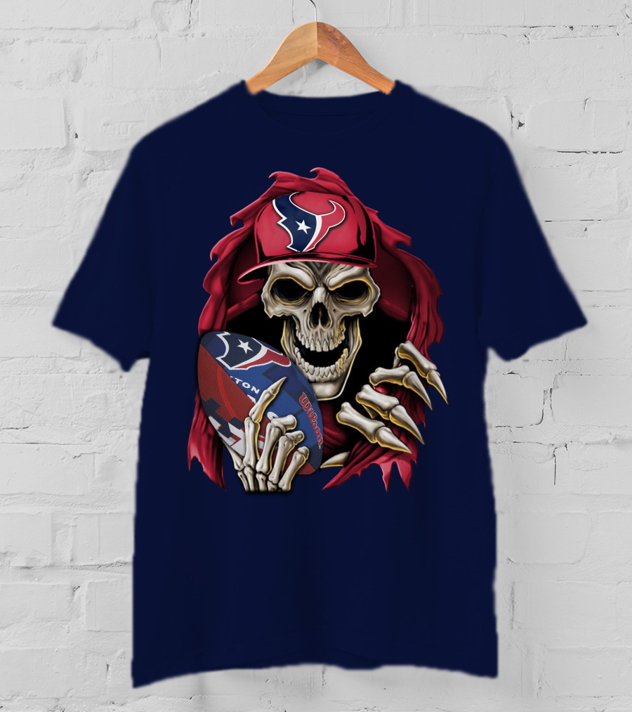 Skullbong Houston Texans Skeleton Football Cap And Wilson Rugby T-Shirt