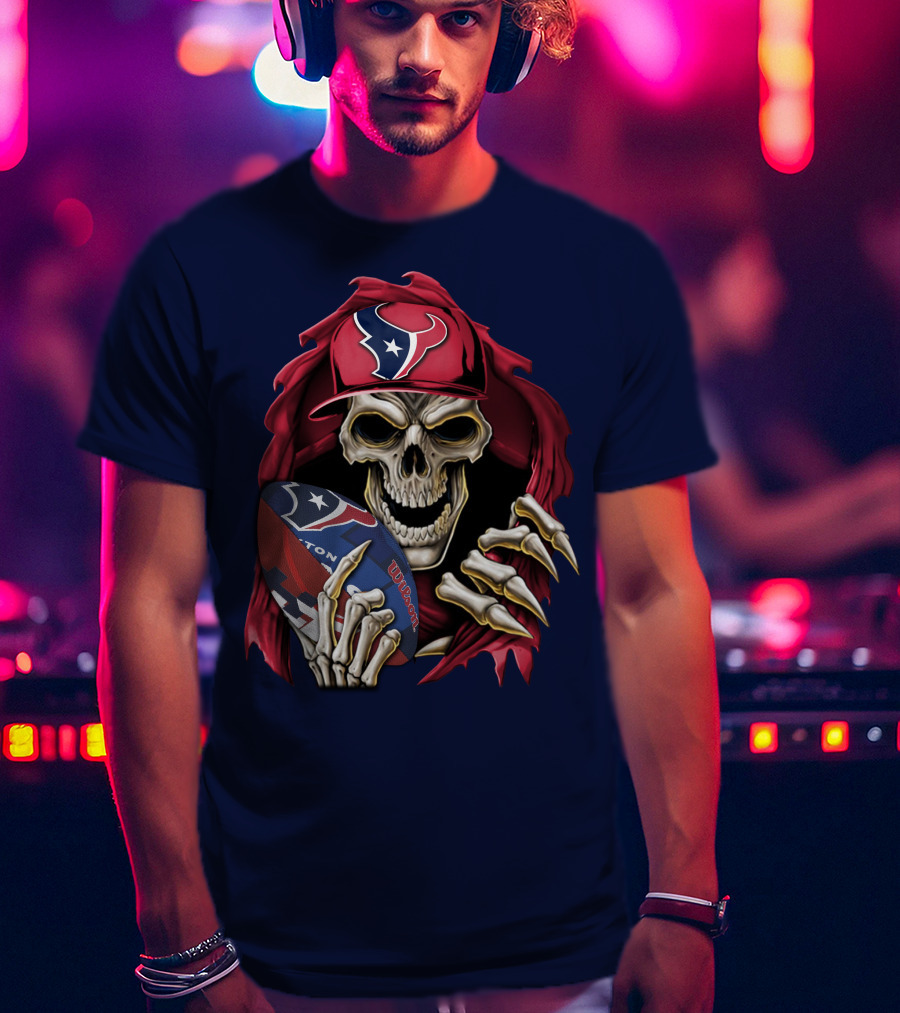 Skullbong Houston Texans Skeleton Football Cap And Wilson Rugby T-Shirt