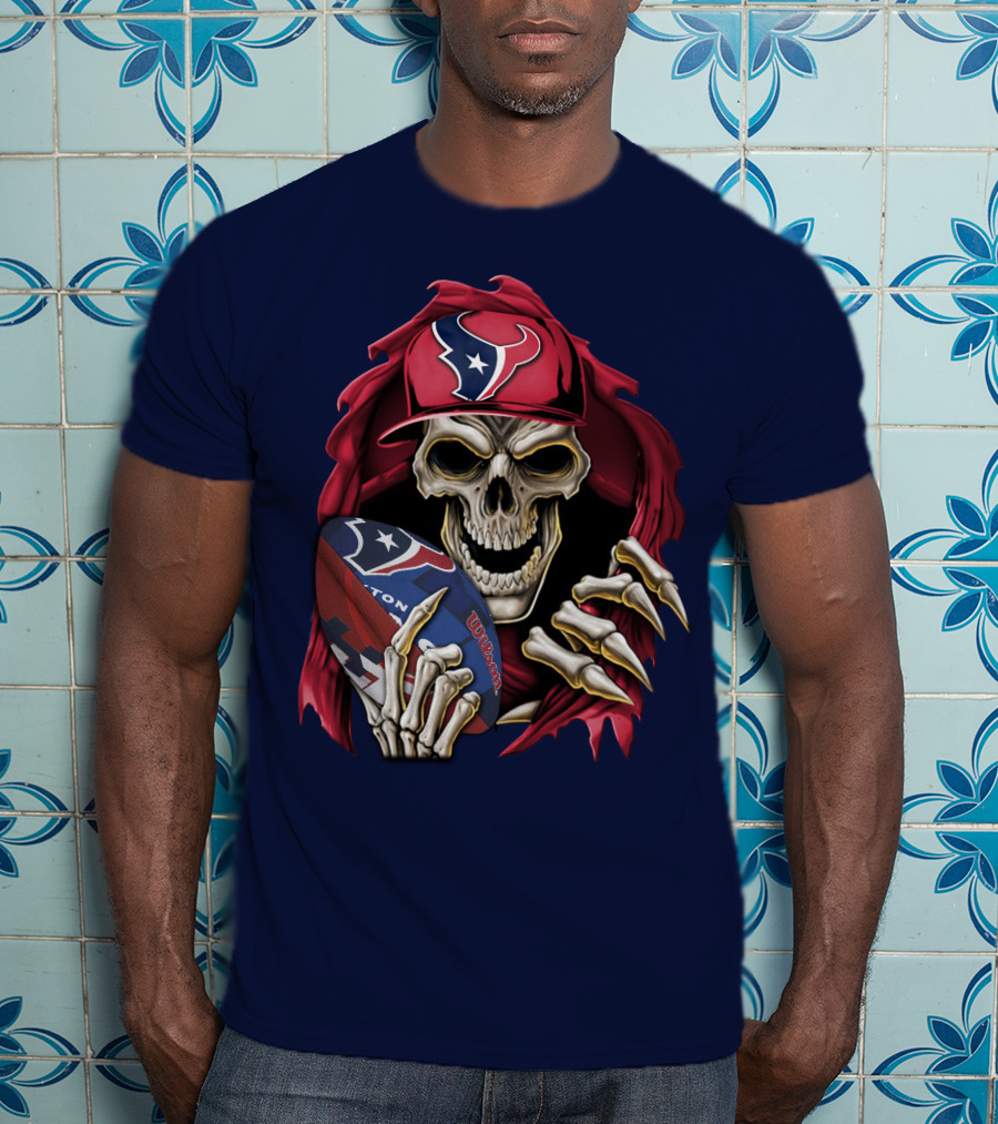 Skullbong Houston Texans Skeleton Football Cap And Wilson Rugby T-Shirt