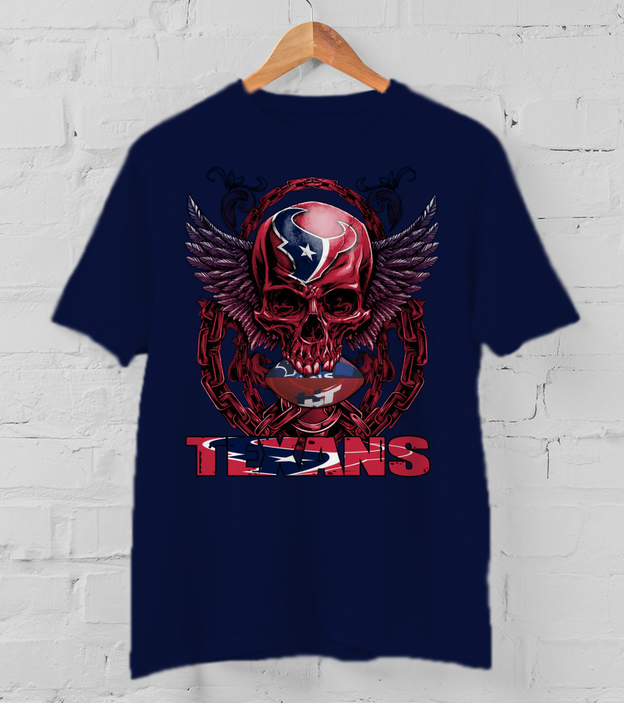 Texans Houston Football Skull Wings Chain T-Shirt
