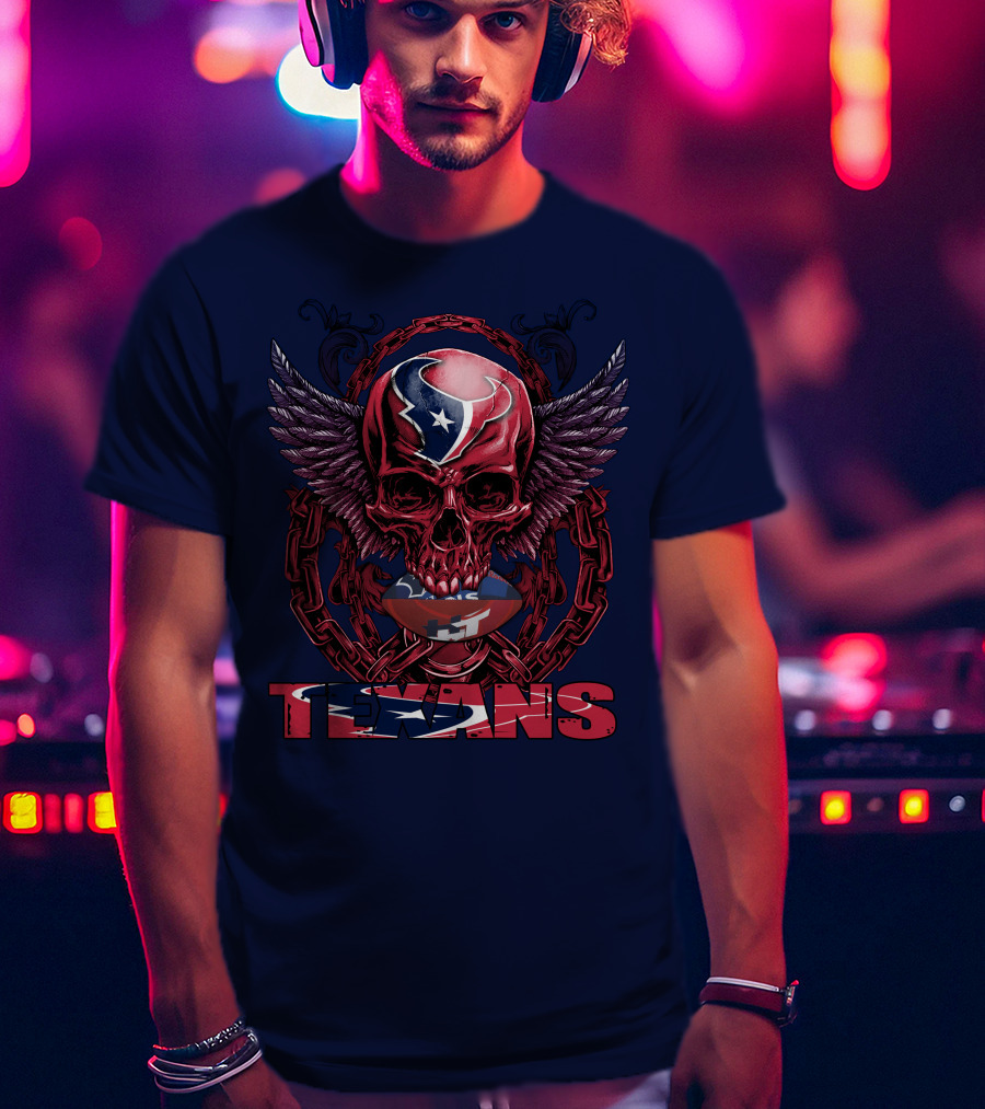 Texans Houston Football Skull Wings Chain T-Shirt