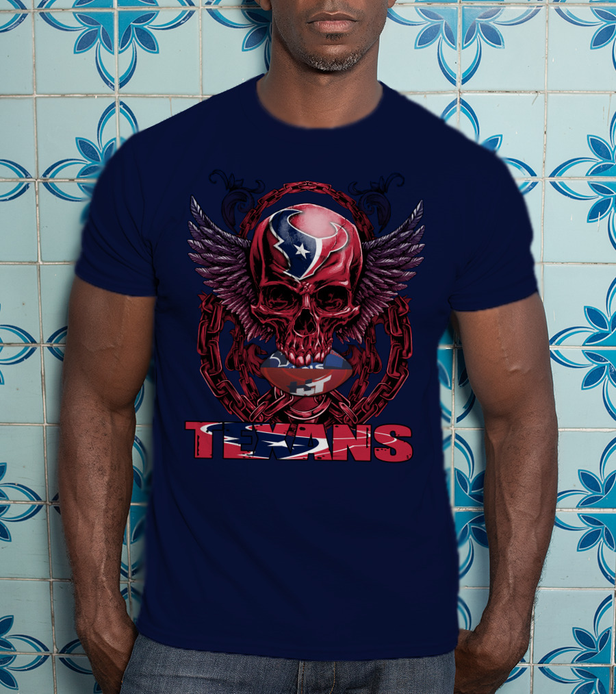 Texans Houston Football Skull Wings Chain T-Shirt