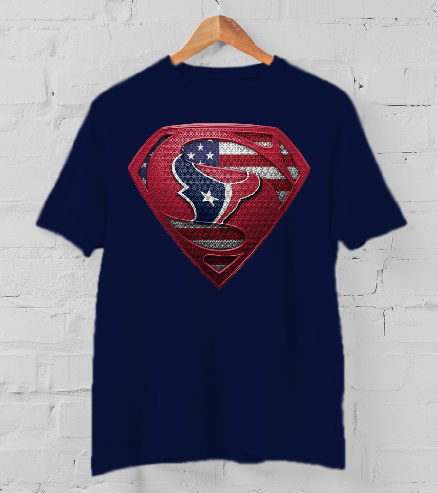 Spm Houston Texans Superman Shield American Flag T-Shirt