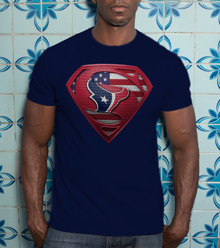 Spm Houston Texans Superman Shield American Flag T-Shirt