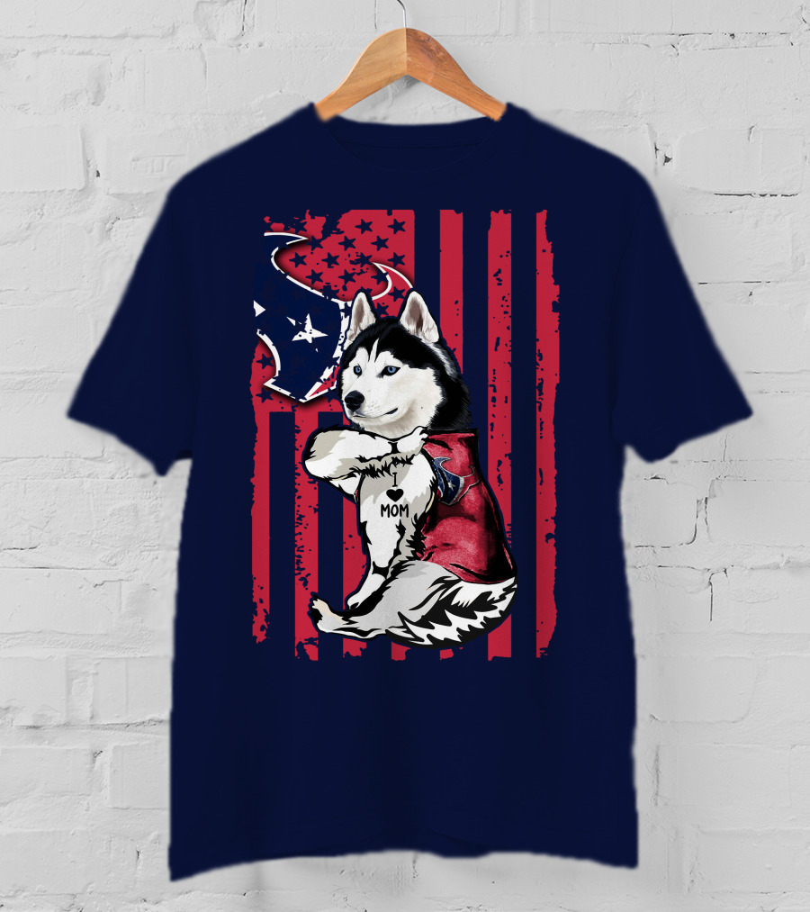 Siberian Husky I Love Mom Houston Texans Flag T-Shirt