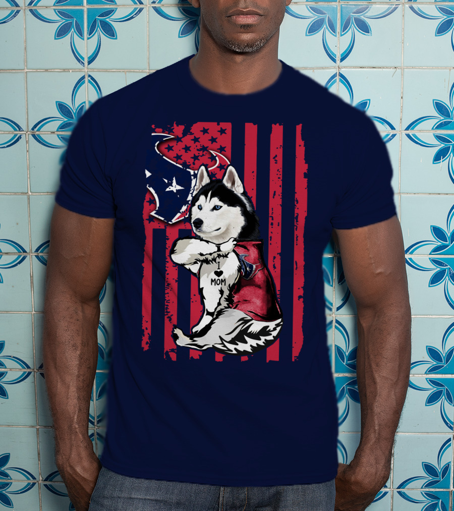 Siberian Husky I Love Mom Houston Texans Flag T-Shirt