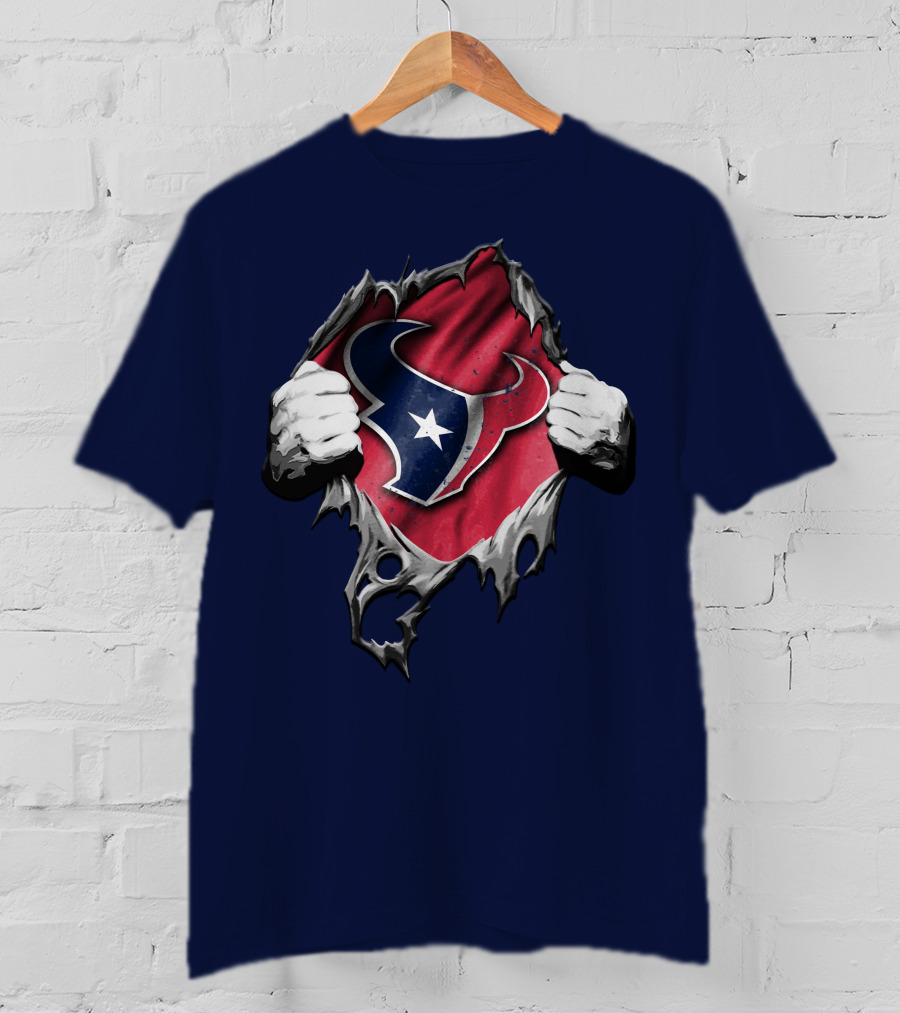 Torn Houston Texans Logo Hidden Beneath Rip Effect T-Shirt